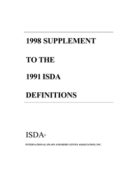 1998 Supplement to the 1991 Isda Definitions