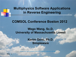 Multiphysics Software Applications in Reverse Engineering COMSOL Conference Boston 2012