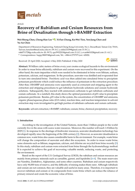 Recovery of Rubidium and Cesium Resources from Brine of Desalination Through T-BAMBP Extraction