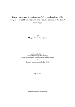 Brace Yourselves Brexit Is Coming”: a Critical Analysis of the Mergence of Political Discourse and Popular Culture in the Brexit Campaign