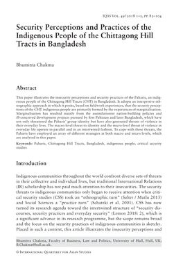 Security Perceptions and Practices of the Indigenous People of the Chittagong Hill Tracts in Bangladesh