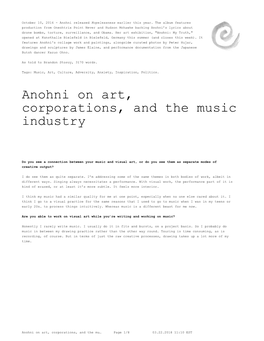 Anohni on Art, Corporations, and the Music Industry – the Creative