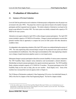 Chapter 4 – Evaluation of Alternatives; And