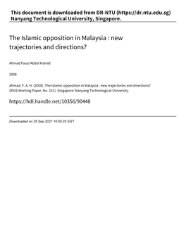 The Islamic Opposition in Malaysia : New Trajectories and Directions?