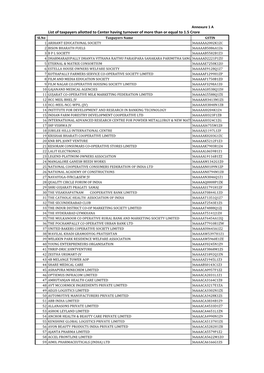 List of Taxpayers Allotted to Center Having Turnover of More Than Or Equal to 1.5 Crore