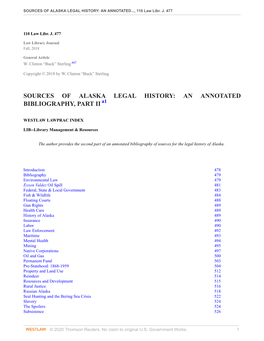 Sterling, Sources of Alaska Legal History: an Annotated Bibliography