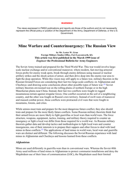 Mine Warfare and Counterinsurgency: the Russian View