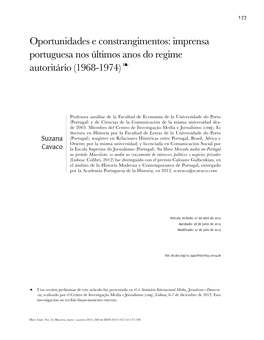 Imprensa Portuguesa Nos Últimos Anos Do Regime Autoritário (1968-1974) Ï