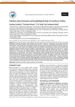 Isolation, Characterization and Morphological Study of Azotobacter Isolates