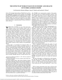 THE EFFECTS of WORLD WAR II on ECONOMIC and HEALTH OUTCOMES ACROSS EUROPE Iris Kesternich, Bettina Siﬂinger, James P