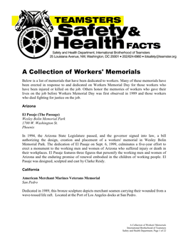 A Collection of Workers' Memorials Below Is a List of Memorials That Have Been Dedicated to Workers