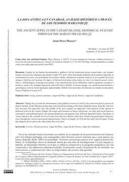 La Joya Antigua En Canarias. Análisis Histórico a Través De Los Tesoros Marianos [I]