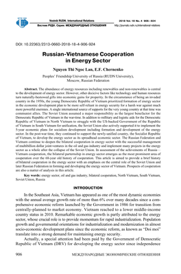 Russian Vietnamese Cooperation in Energy Sector