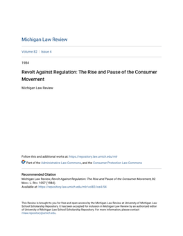 Revolt Against Regulation: the Rise and Pause of the Consumer Movement