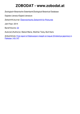 First Report of Diplocarpon Mespili on Loquat (Eriobotrya Japonica) In