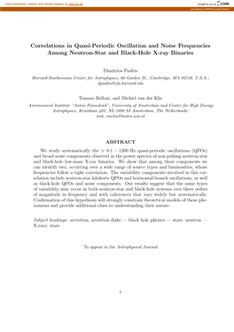 Correlations in Quasi-Periodic Oscillation and Noise Frequencies Among Neutron-Star and Black-Hole X-Ray Binaries