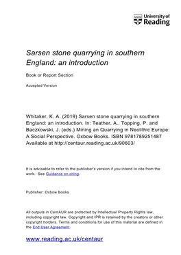 Sarsen Stone Quarrying in Southern England: an Introduction