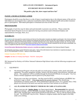 Intramural Hockey Rules Summary