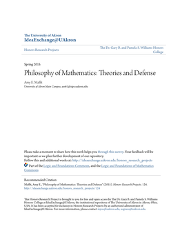 Philosophy of Mathematics: Theories and Defense Amy E