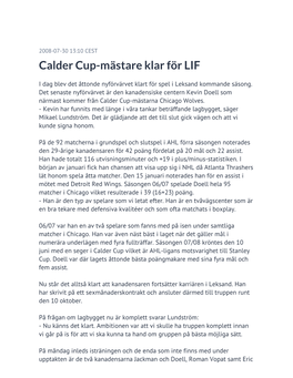 Calder Cup-Mästare Klar För LIF