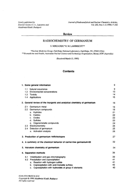 Radiochemistry of Germanium