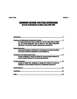 Arrests of Dissidents in China Since Midmid----19921992