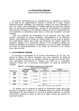 LA SITUATION URBAINE De La Province D'al Hoceima