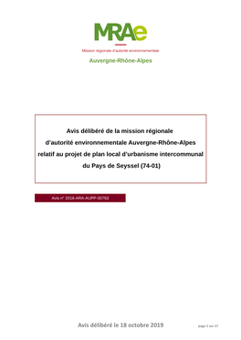 Avis Délibéré Le 18 Octobre 2019 Page 1 Sur 17 Préambule Relatif À L’Élaboration De L’Avis