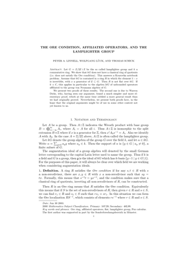 THE ORE CONDITION, AFFILIATED OPERATORS, and the LAMPLIGHTER GROUP 1. Notation and Terminology Let a Be a Group. Then a Z Indica