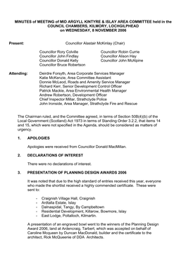 MINUTES of MEETING of MID ARGYLL KINTYRE & ISLAY AREA COMMITTEE Held in the COUNCIL CHAMBERS, KILMORY, LOCHGILPHEAD on WEDN