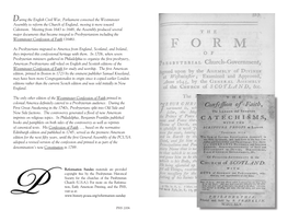 During the English Civil War, Parliament Convened the Westminster Assembly to Reform the Church of England, Moving It More Toward Calvinism