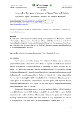 New Records of Three Species of Asteraceae in Fujairah, United Arab Emirates Vyacheslav V. Byalt, Vladimir