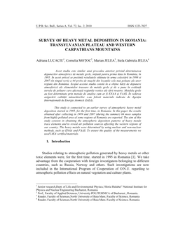 Survey of Heavy Metal Deposition in Romania: Transylvanian Plateau and Western Carpathians Mountains