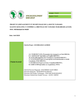 Projet D'amenagement Et De Bitumage De La Route Tamaske