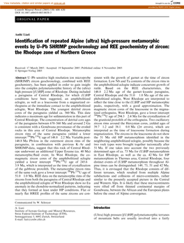 High-Pressure Metamorphic Events by U–Pb SHRIMP Geochronology and REE Geochemistry of Zircon: the Rhodope Zone of Northern Greece