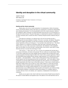 Identity and Deception in the Virtual Community