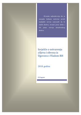 Izvješće O Ostvarenju Ciljeva I Obveza Iz Ugovora S Vladom RH