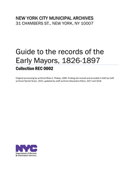 Guide to the Records of the Early Mayors, 1826-1897 Collection REC 0002