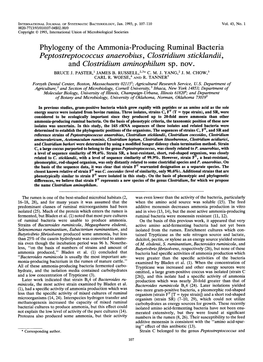 Phylogeny of the Ammonia-Producing Ruminal Bacteria Peptostreptococcus Anaerobius, Clostridium Sticklandii, and Clostridium Aminophilum Sp