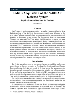 India's Acquisition of the S-400 Air Defense System