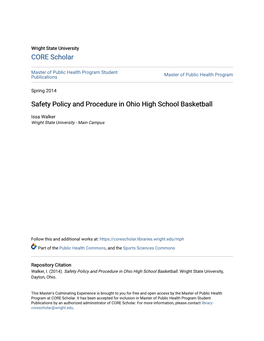 Safety Policy and Procedure in Ohio High School Basketball