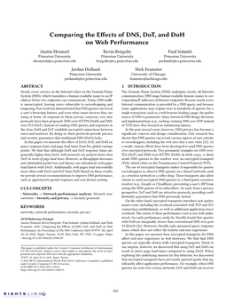 Comparing the Effects of DNS, Dot, and Doh on Web Performance