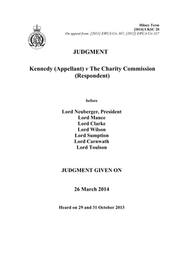 Kennedy (Appellant) V the Charity Commission (Respondent)