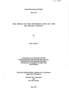 The Impact of the Wyndham Land Act 1903 on County Galway