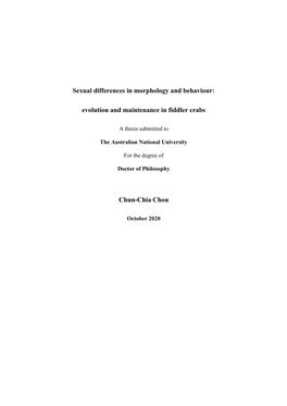 Sexual Differences in Morphology and Behaviour: Evolution And