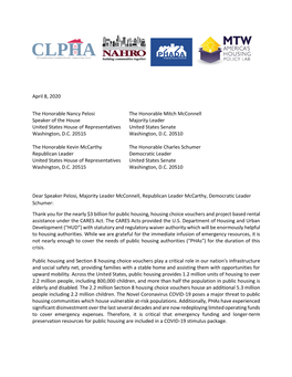 Public Housing Trade Associations Letter to Congress on COVID-19