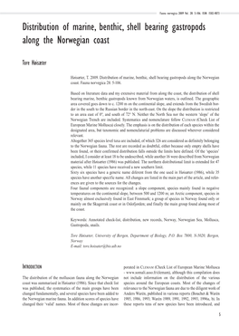 Distribution of Marine, Benthic, Shell Bearing Gastropods Along the Norwegian Coast