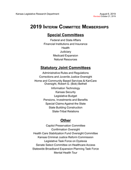 2019 Interim Committee Membership