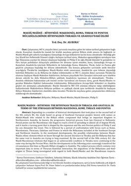 16 MAEDİ/MAİDOİ – BİTHYNİOİ: MAKEDONİA, ROMA, THRAK VE PONTOS MÜCADELELERİNDE BİTHYNLERİN THRAKİA VE ANADOLU’DAKİ İZLERİ – Yrd