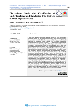 Discriminant Study with Classification of Underdeveloped and Developing City Districts in West Papua Province